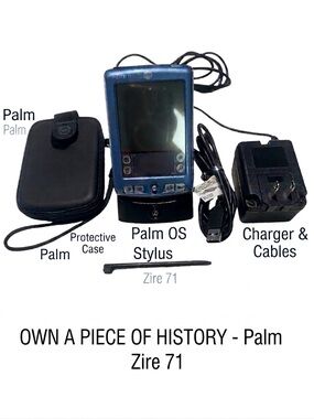 Vintage Blue Palm Zire 71 PDA Handheld Bundle Works! With Cradle, Case, Stylus